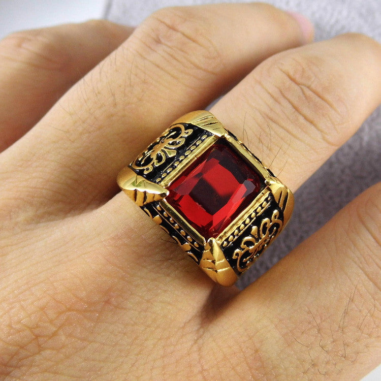 Red Stone With Diamond Finely Detailed Design Gold Plated Ring For Men -  Style A808 at Rs 700.00 | Gold Plated Rings | ID: 2849625074188